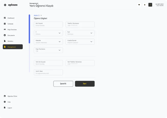 Öğrenci Kaydı Ekranı